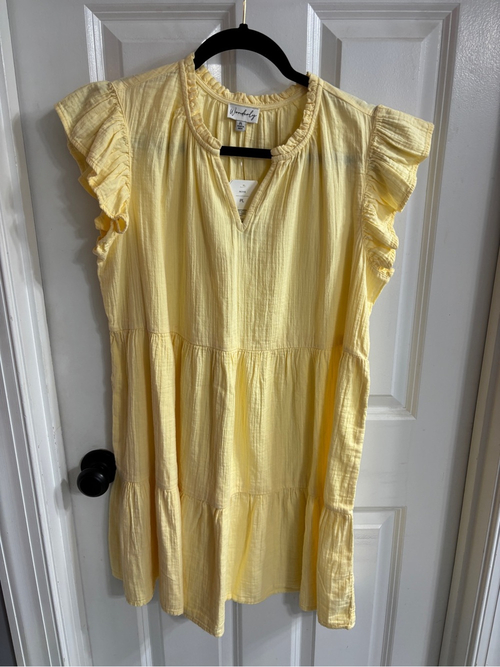 Wonderly Pale Yellow Ruffle Sleeve Cotton  Dress